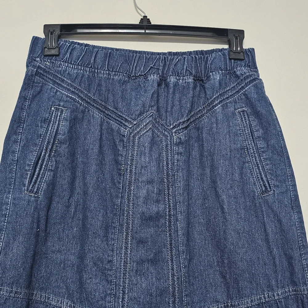 Women Jeans Skirt‎ Large 12/14 Long A-Line Cotton Blend Elastic Waistband 529